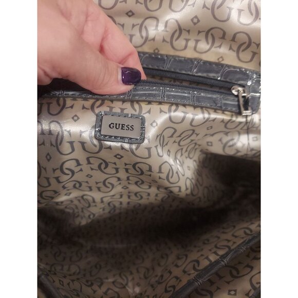 Y2K Vintage GUESS Grey With Bow Crocodile Handbag Tote Large Purse Silver Womens - Picture 16 of 16